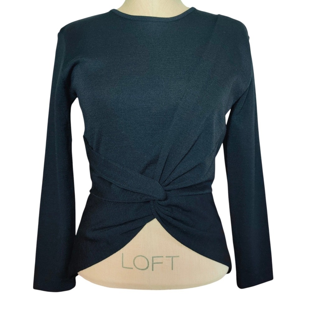 Vintage 90s Wool Asymmetric Twist Front Knit Top Black Small Elevated Minimalist